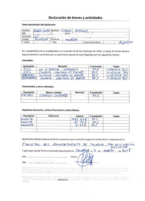 Serna pública su declaración de bienes y actividades como candidato a la alcaldía por UPyD - 1, Foto 1