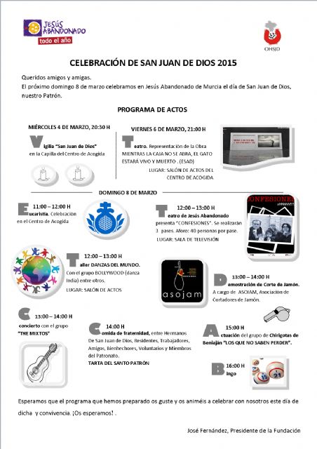 la hospitalidad mande: Jesús Abandonado celebra el domingo la festividad de su patrón, San Juan de Dios - 3, Foto 3