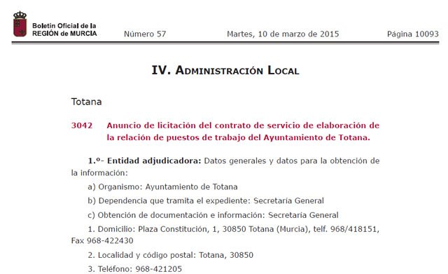 El Ayuntamiento saca a licitación el contrato de servicio de elaboración de la Relación de Puestos de Trabajo (RPT), Foto 1