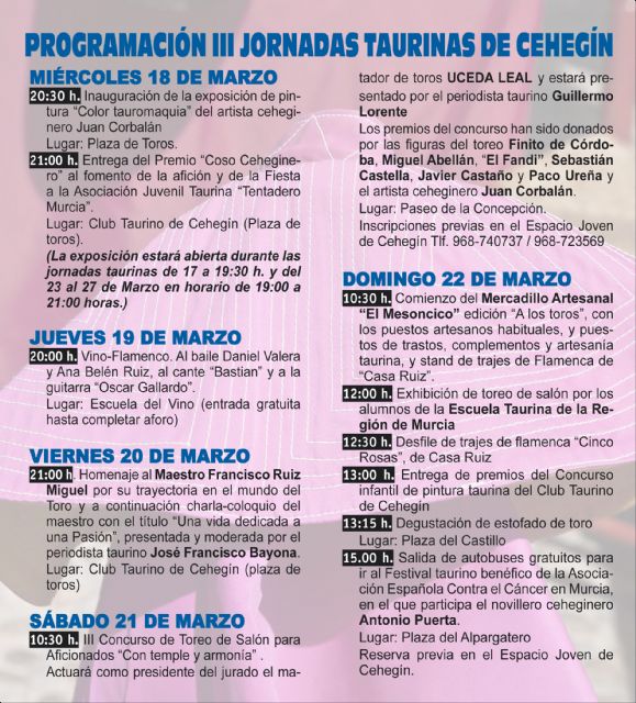 Las III Jornadas Taurinas comienzan hoy con la entrega del premio ´Coso ceheginero´ a Tentadero Murcia - 3, Foto 3