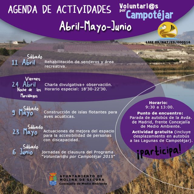 El Programa de Voluntariado Ambiental Voluntari@s por Campotéjar de Molina de Segura ofrece nuevas actividades para los meses de abril a junio - 1, Foto 1
