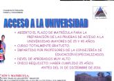 Est abierto el plazo de inscripcin para el curso de acceso a la Universidad para mayores de 25 y 45 años