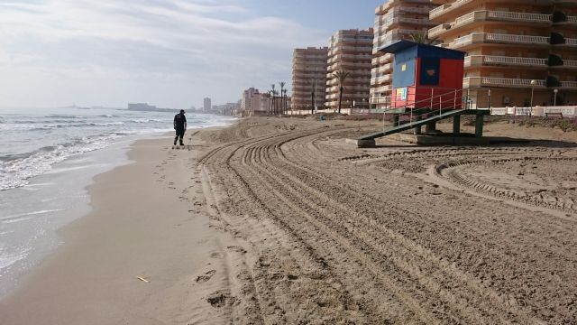 Los servicios municipales de playas retiraron esta mañana los centenares de medusas arrastradas por el viento a playas de La Manga - 1, Foto 1