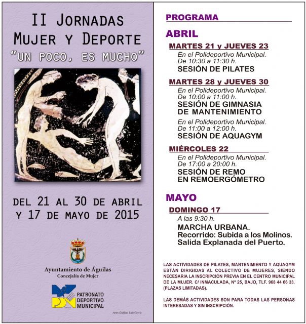 La próxima semana se inician en Águilas las II Jornadas Mujer y Deporte - 1, Foto 1