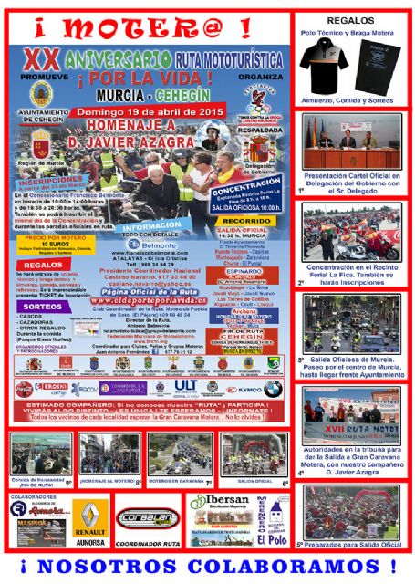 Cehegín será el final de la XX Ruta Mototurística ¡Por la vida! este domingo 19 de abril - 1, Foto 1