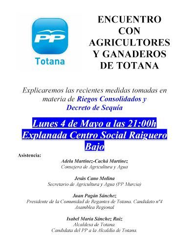El PP celebra esta noche un acto sectorial con agricultores en el Raiguero Bajo