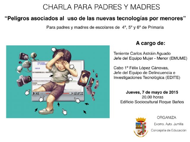 Esta tarde tendrá lugar la charla organizada por Educación para padres y madres sobre Peligros asociados al  uso de las nuevas tecnologías por menores - 1, Foto 1