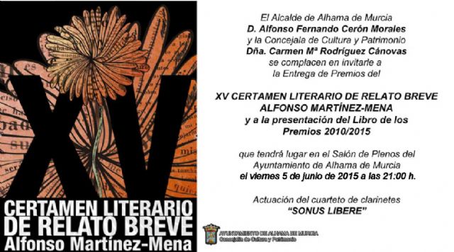 Se pospone la entrega de premios del XV Certamen Literario de Relato Breve Alfonso Martnez Mena al 5 de junio, Foto 1