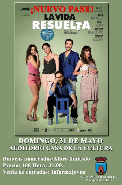 La obra de teatro La vida resuelta estará en Bullas por partida doble el próximo 31 de mayo - 1, Foto 1