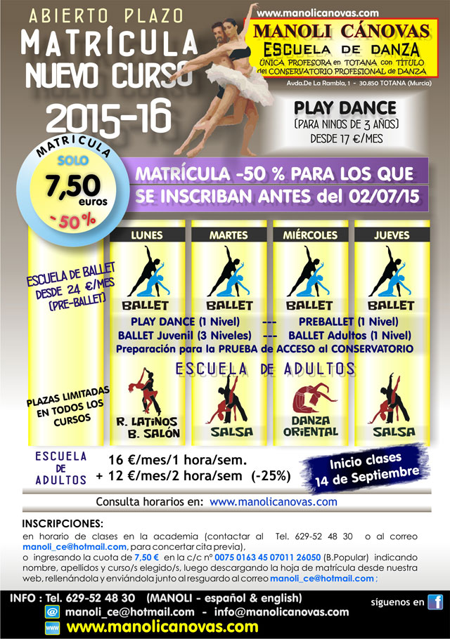 The School of Dance Manoli Canovas open enrollment period for the course 2015-16, Foto 1