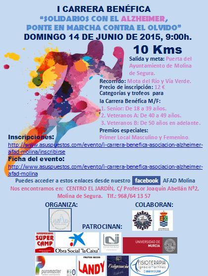 La I Carrera Benéfica Solidarios con el Alzheimer, ponte en marcha contra el olvido se celebra el próximo domingo 14 de junio en Molina de Segura - 1, Foto 1