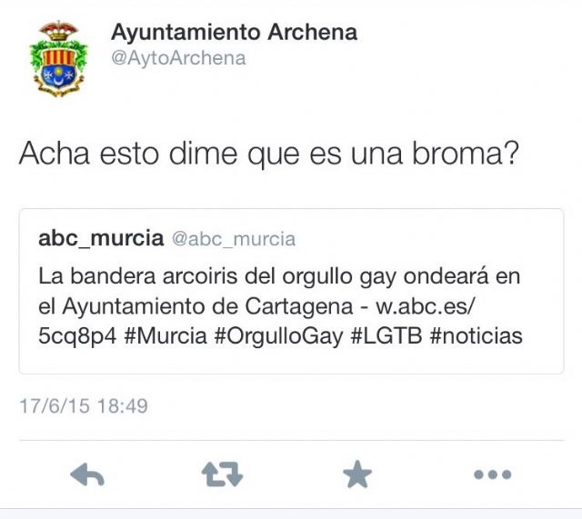 El PSOE de Archena denuncia la actitud homófoba del ayuntamiento de Archena en twitter - 1, Foto 1