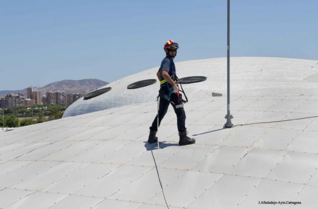 Los Bomberos retiran una chapa de la cubierta del Palacio de Deportes - 2, Foto 2