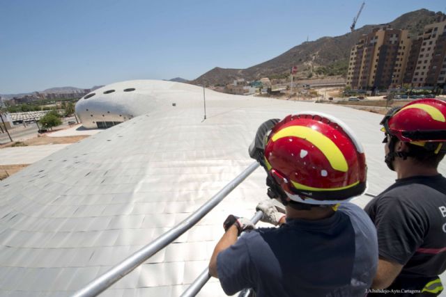 Los Bomberos retiran una chapa de la cubierta del Palacio de Deportes - 4, Foto 4