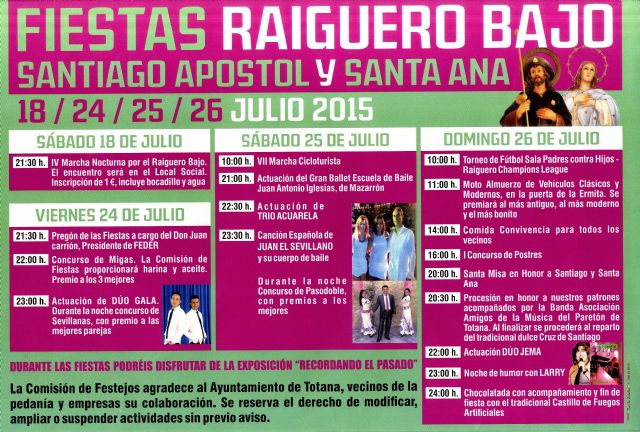 Las fiestas de El Raiguero Bajo, en honor a Santiago Apóstol y Santa Ana, se celebran este próximo fin de semana - 1, Foto 1