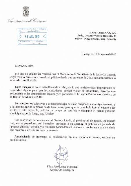 El alcalde solicita a Hansa Urbana que permita las visitas al Monasterio de San Ginés - 2, Foto 2