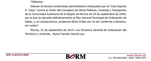 Para el PGOU de Totana se vislumbra el mismo desenlace que para el de Aledo, aseguran desde el TUP, Foto 3