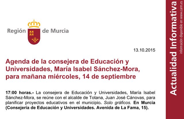 Agenda de la consejera de Educación y  Universidades, María Isabel Sánchez-Mora,  para mañana / CARM, Foto 2