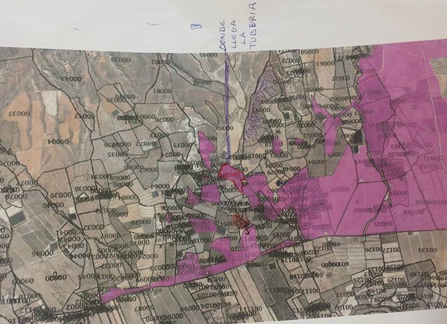 Mapa de los terrenos de Totana que son comuneros de la Comunidad de Regantes de Lorca, publicado en el Facebook de Ana María García, Foto 1