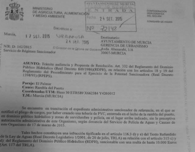 Ahora Murcia destapa una multa de la CHS al ayuntamiento por obras de la Costera Sur - 1, Foto 1