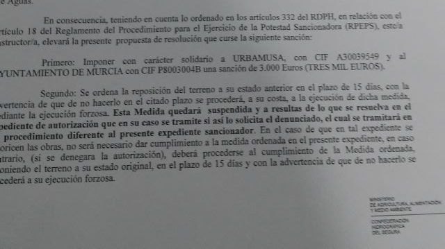 Ahora Murcia destapa una multa de la CHS al ayuntamiento por obras de la Costera Sur - 2, Foto 2