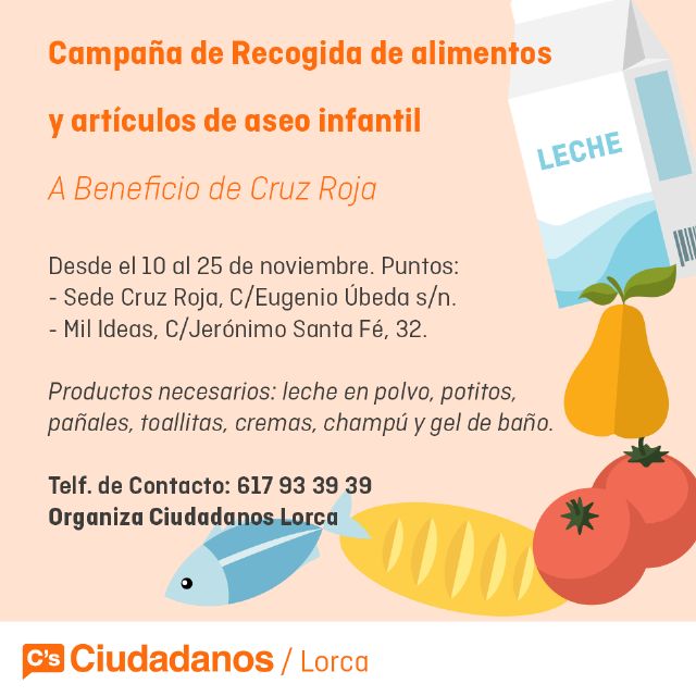 Ciudadanos Lorca inicia una campaña de recogida de alimentos y artículos de aseo infantil - 1, Foto 1