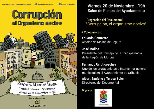 El Ayuntamiento de Molina de Segura acoge la proyección del documental Corrupción, el organismo nocivo el viernes 20 de noviembre - 1, Foto 1