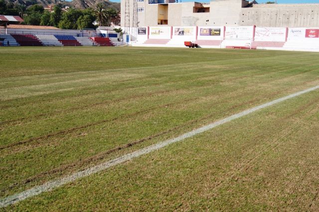 La Concejalía de Deportes inicia hoy los trabajos de resiembra del césped natural en el estadio municipal de fútbol Juan Cayuela, Foto 4