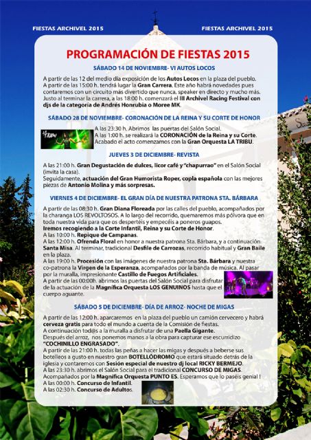 Numerosas actividades religiosas, gastronómicas y lúdicas en las Fiestas de Santa Bárbara de Archivel - 1, Foto 1