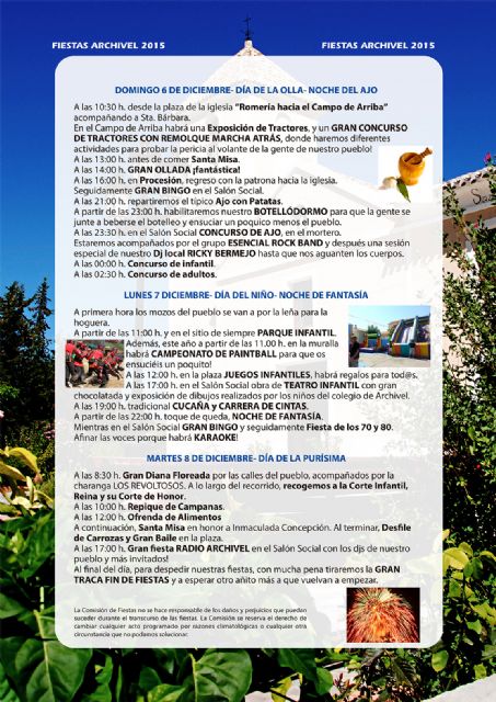 Numerosas actividades religiosas, gastronómicas y lúdicas en las Fiestas de Santa Bárbara de Archivel - 2, Foto 2