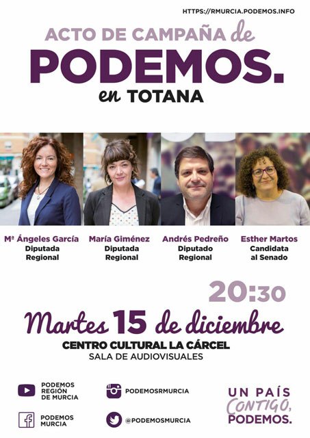 Hoy tendrá lugar un acto de campaña de PODEMOS en Totana