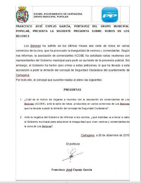 El PP preguntará en el pleno sobre las medidas que tomará el Gobierno ante la oleada de robos en Los Belones - 1, Foto 1