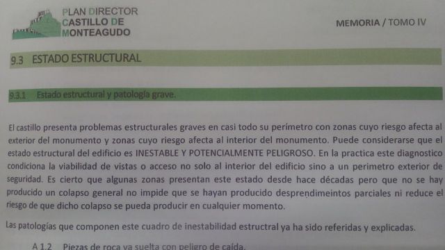 HUERMUR denuncia ante Cultura el estado “INESTABLE Y POTENCIALMENTE PELIGROSO” del Castillo de Monteagudo que reconoce el Plan Director - 5, Foto 5