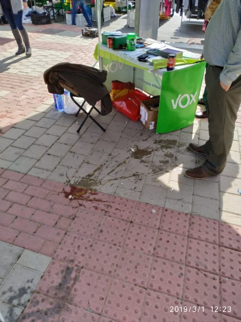 “Tolerantes” encapuchados atacan con huevos la carpa informativa de VOX en el mercadillo de la Urbanización Mediterráneo. - 1, Foto 1