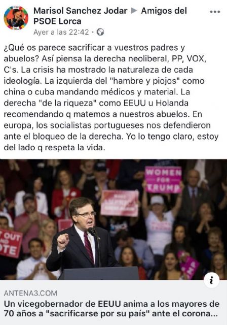 El PP de Lorca exige una rectificación pública inmediata del PSOE lorquino y de su diputada nacional, tras acusar de genocidas a PP, Vox y Ciudadanos - 1, Foto 1