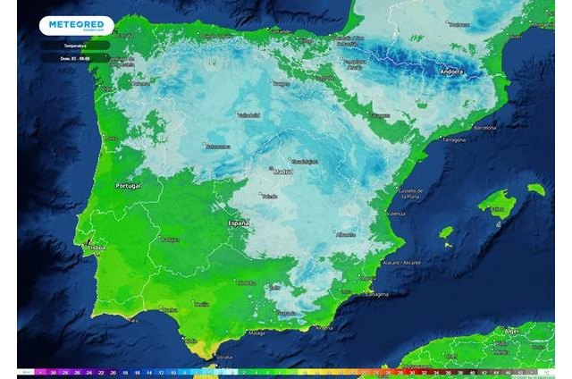 En la madrugada del domingo las heladas serán muy extensas (en blanco y azul)., Foto 1
