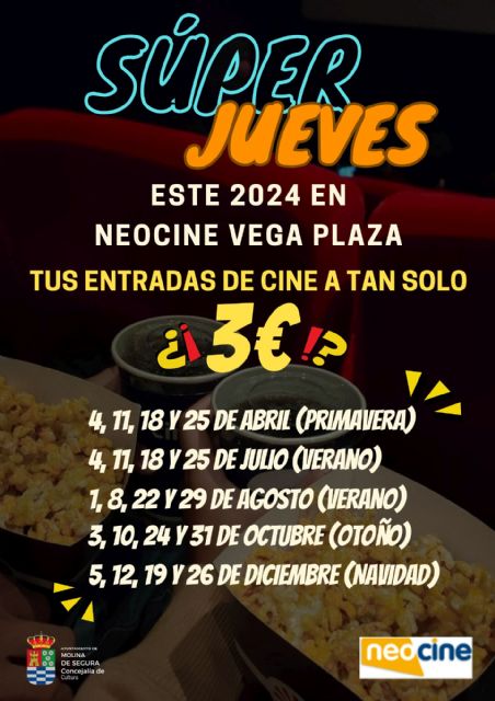 La Concejalía de Cultura y Neocine Vega Plaza inician el programa Los Súper Jueves de Cine con entradas a 3 euros a partir del día 4 de abril - 1, Foto 1