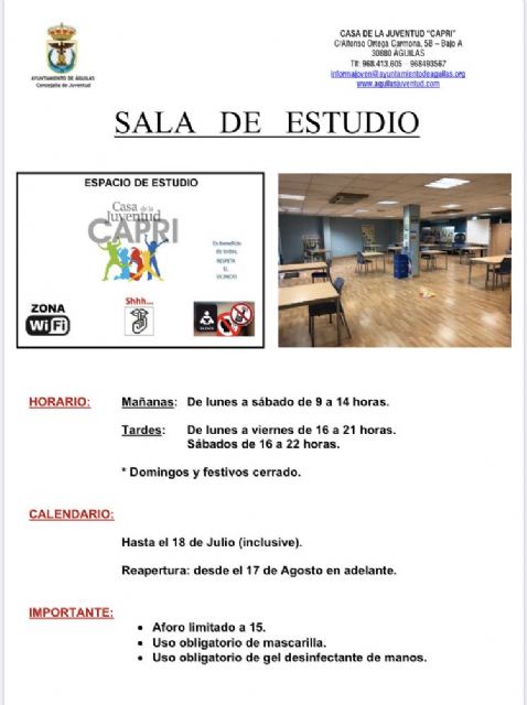 La sala de estudios de la Casa de la Juventud reabrirá mañana con una ampliación de horario - 1, Foto 1