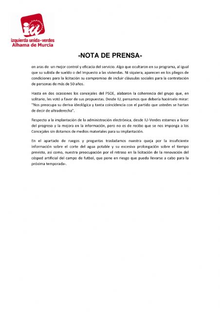 Valoración del Pleno Ordinario del 27 de julio de 2021. IU-verdes Alhama de Murcia, Foto 2