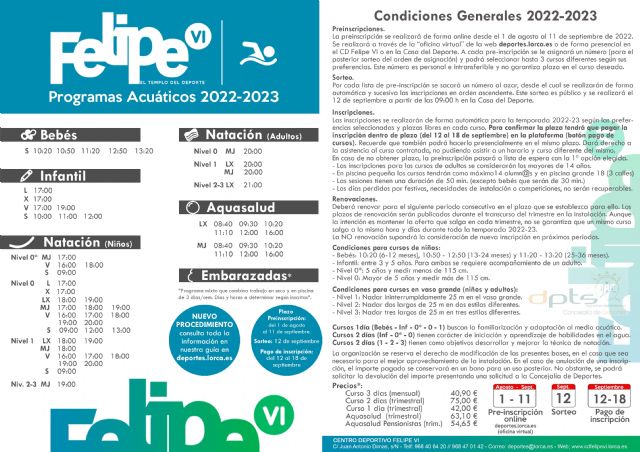 La Concejalía de Deportes de Lorca abre el plazo de preinscripción para los programas acuáticos en los complejos deportivos Felipe VI y San Antonio - 2, Foto 2