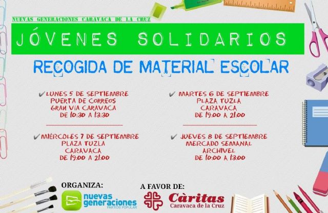 Nuevas Generaciones Caravaca recogerá material escolar para ayudar a las familias con menos recursos - 1, Foto 1