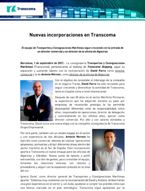 Nuevas incorporaciones en Transcoma - 1, Foto 1