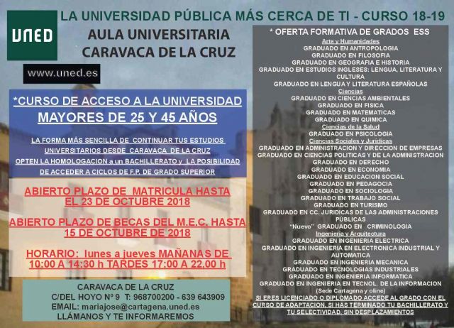 El aula universitaria de la UNED en Caravaca mantiene abierto el plazo de matrícula hasta el 23 de octubre - 1, Foto 1