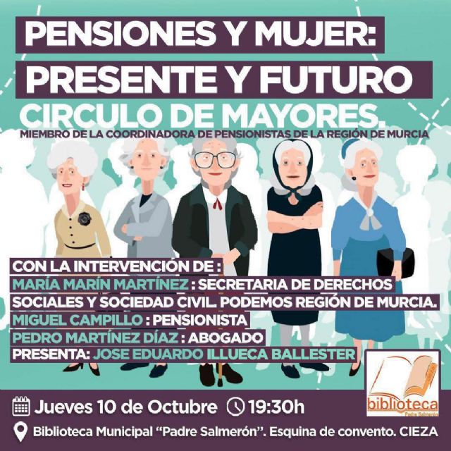 Pensiones y mujer, a debate: el próximo jueves 10 de octubre, en la Biblioteca Padre Salmerón, a las 19:30 - 1, Foto 1