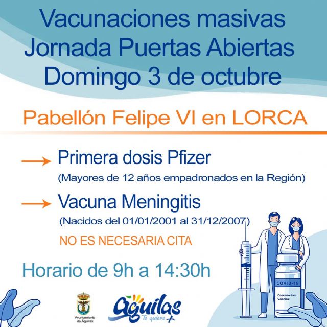 El pabellón Felipe VI de Lorca acogerá el domingo una jornada de vacunaciones masivas contra la COVID 19 y contra la meningitis - 1, Foto 1