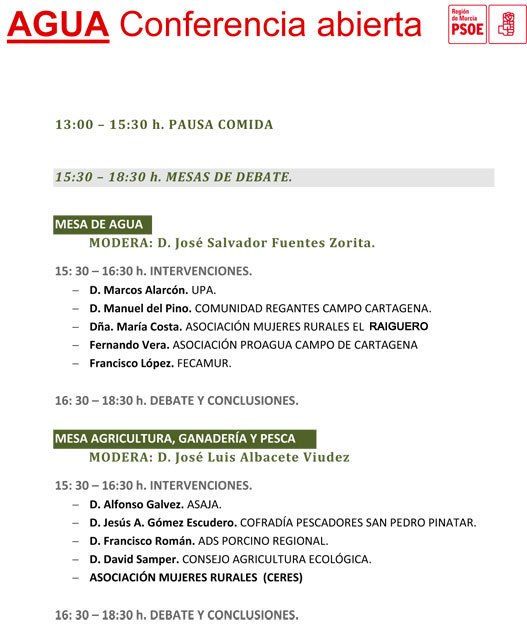 Conesa: En la conferencia abierta de agua queremos escuchar a todos los colectivos para debatir y consensuar - 2, Foto 2