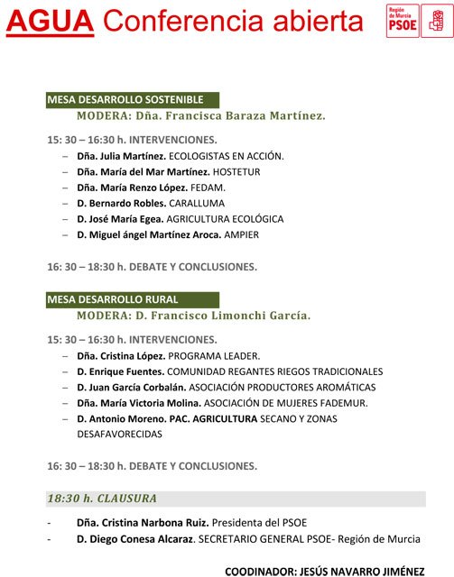 Conesa: En la conferencia abierta de agua queremos escuchar a todos los colectivos para debatir y consensuar - 3, Foto 3