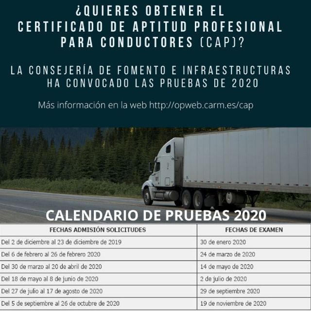 Fomento convoca las pruebas de 2020 para obtener el Certificado de Aptitud Profesional de conductores de transporte - 1, Foto 1