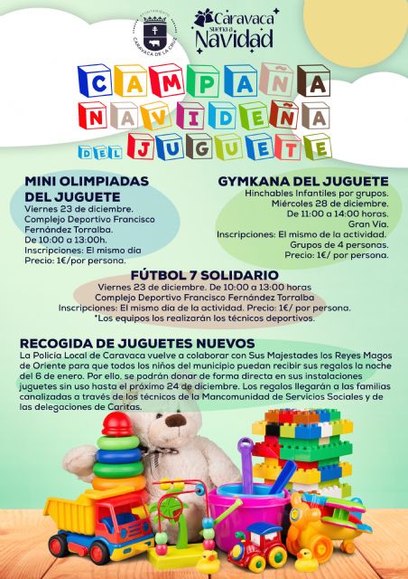 El Ayuntamiento de Caravaca lanza una nueva edición de la Campaña Navideña del Juguete, incluyendo actividades con inscripción solidaria y un punto de recogida en la Policía Local - 1, Foto 1
