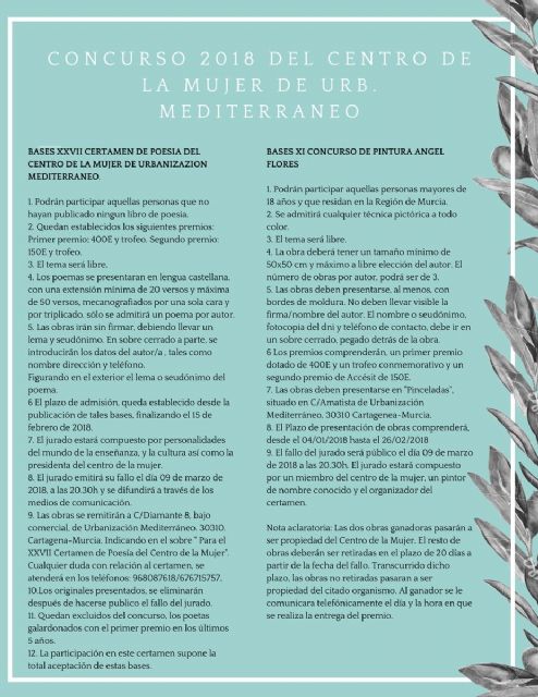El Centro de la Mujer de la Urbanizacion Mediterraneo convoca su certamen de poesia y el concurso de pintura - 1, Foto 1